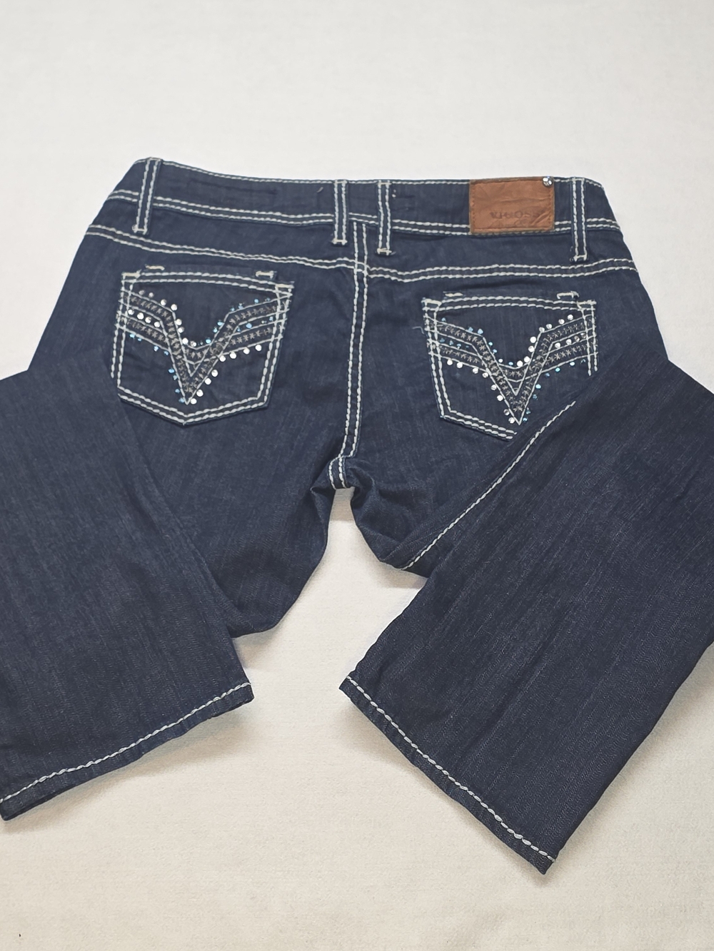 VIGOSS Dark Blue W/babyblue Stitching Women's Embroidered & JewelJeans 0026
